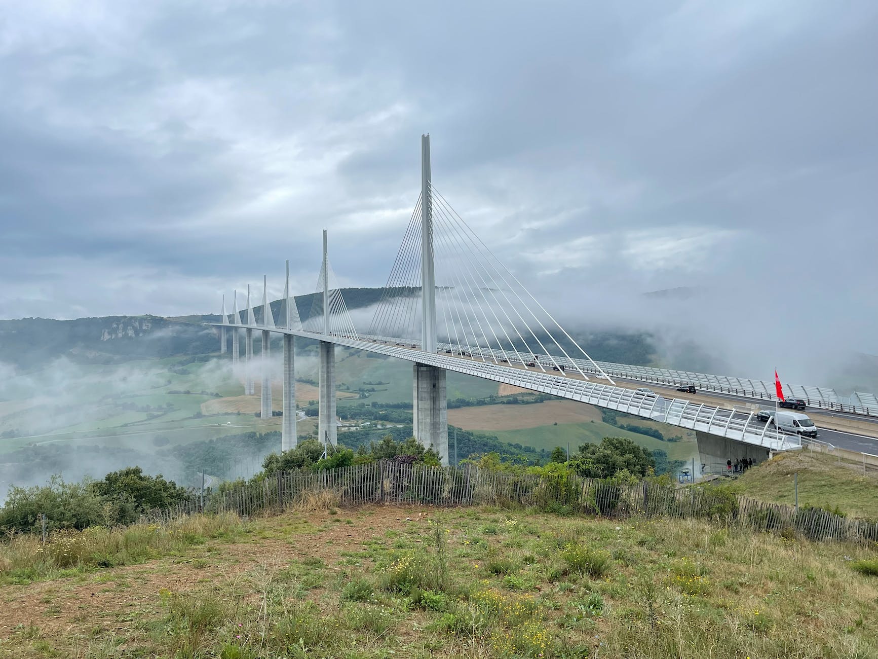 millau viaduct surrounded by fog