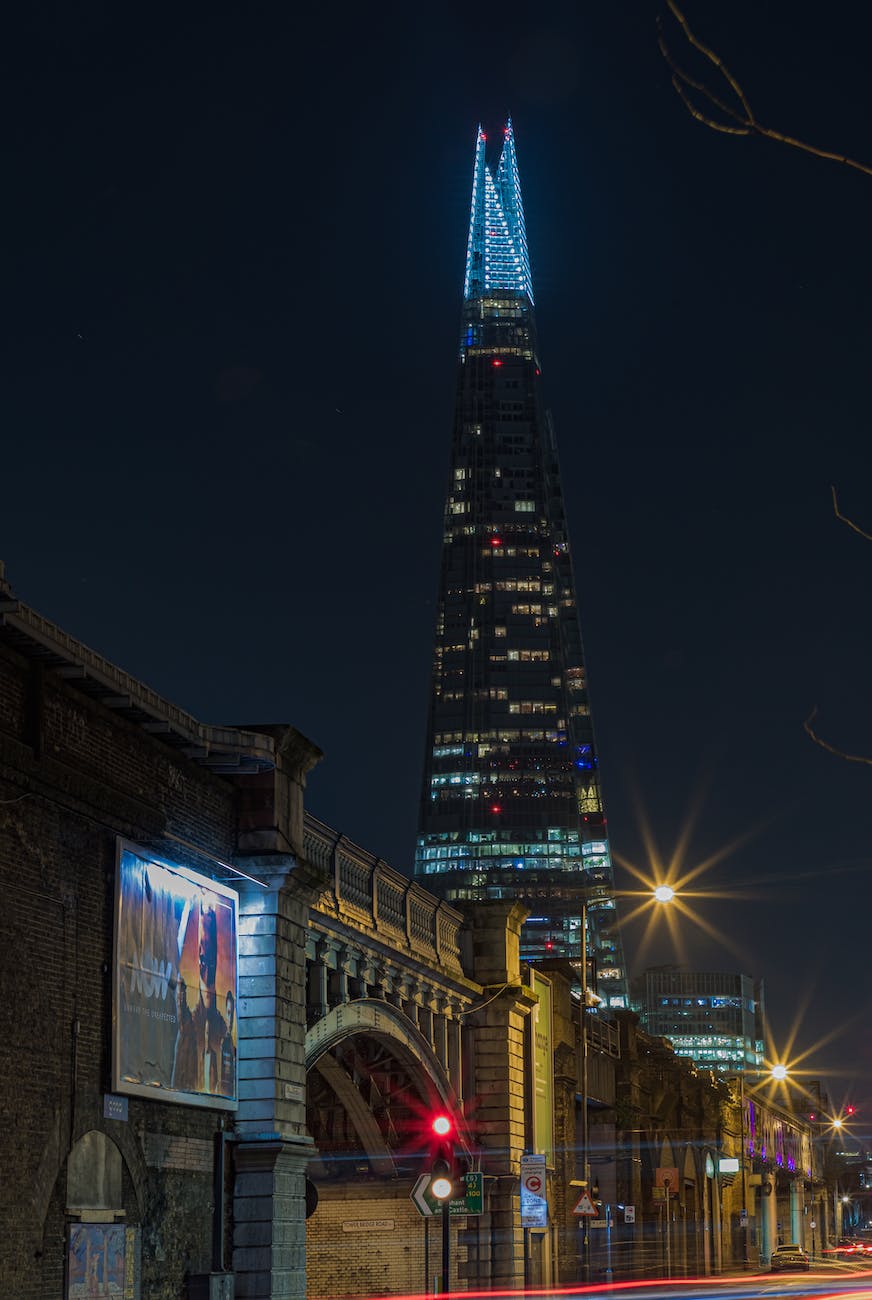 shard tower in london at night