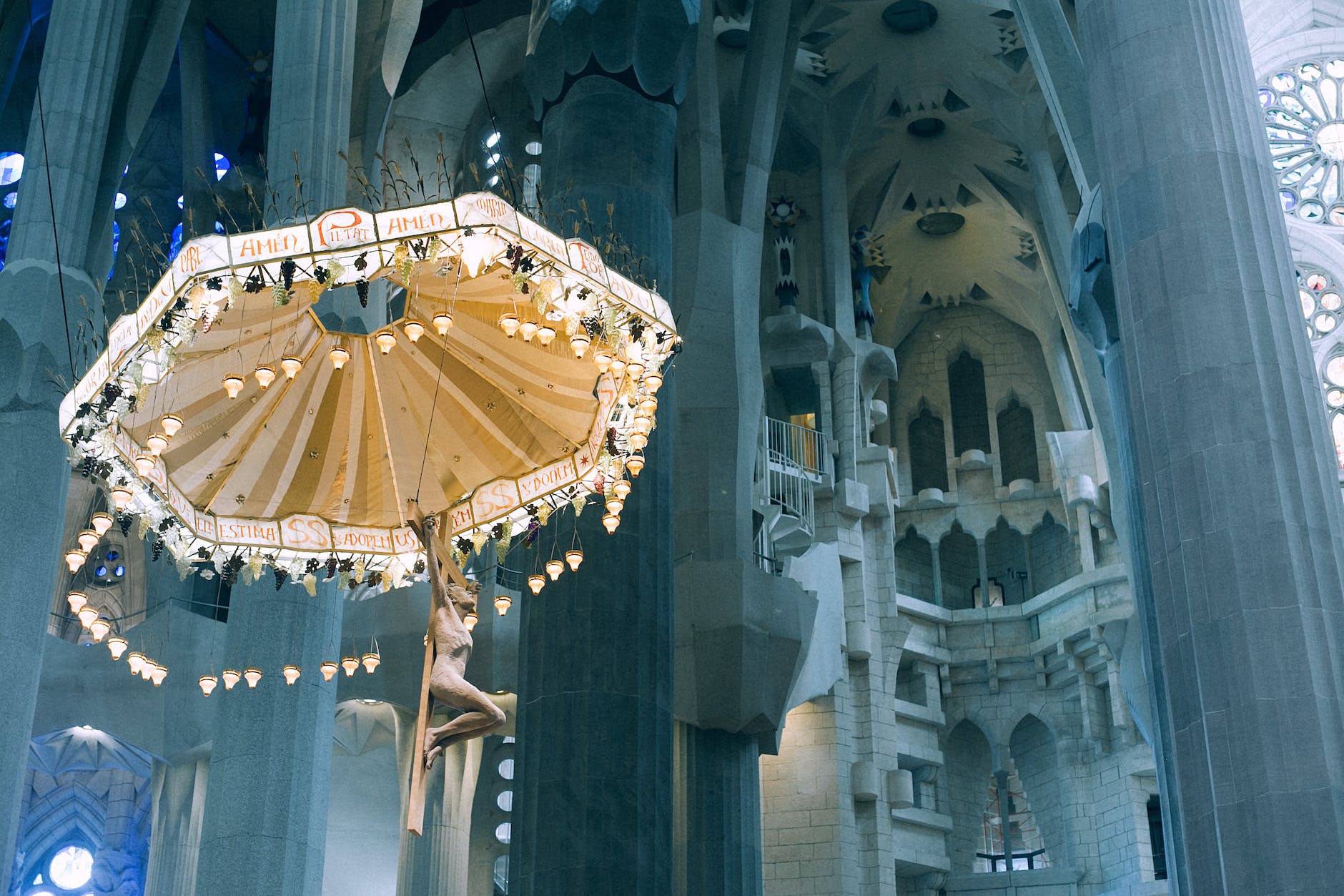 ornamental ceiling and pillars in catholic church