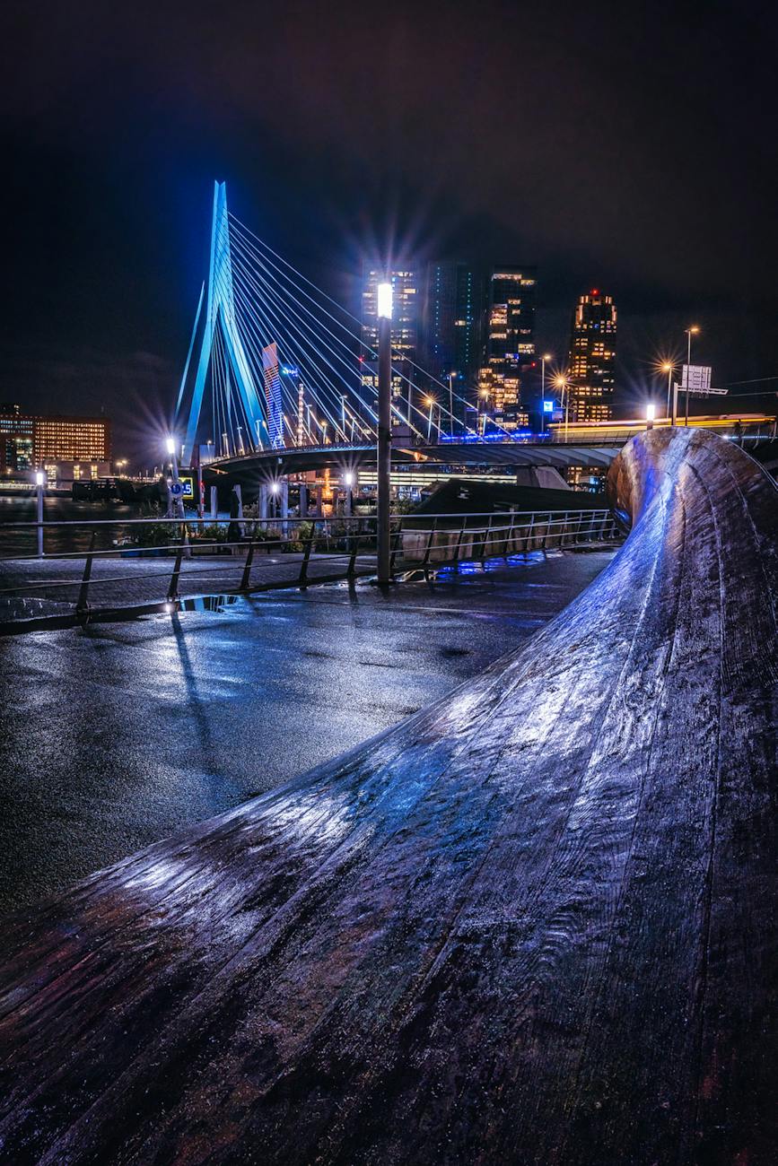 illuminated bridge during night time