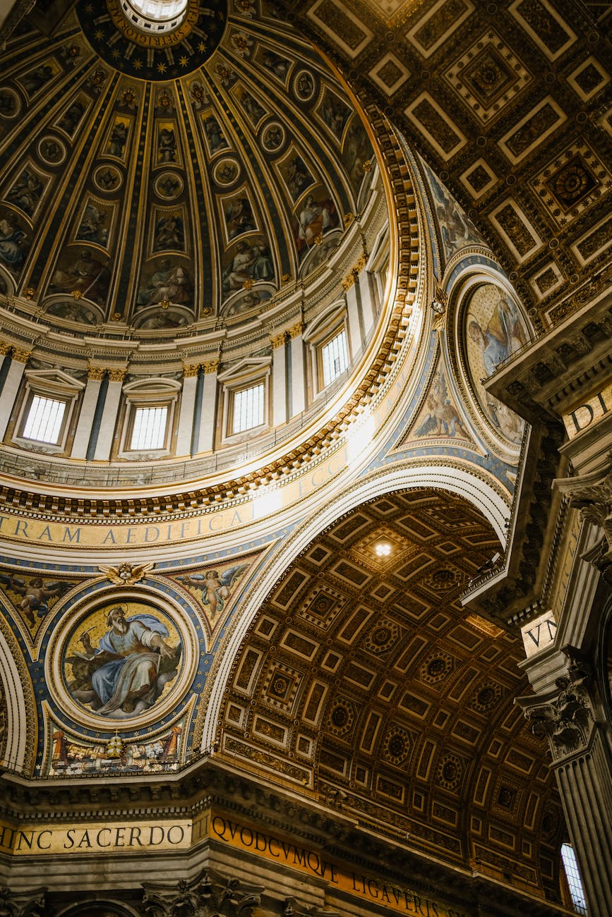 ornamental dome with mosaic and fresco paintings in basilica