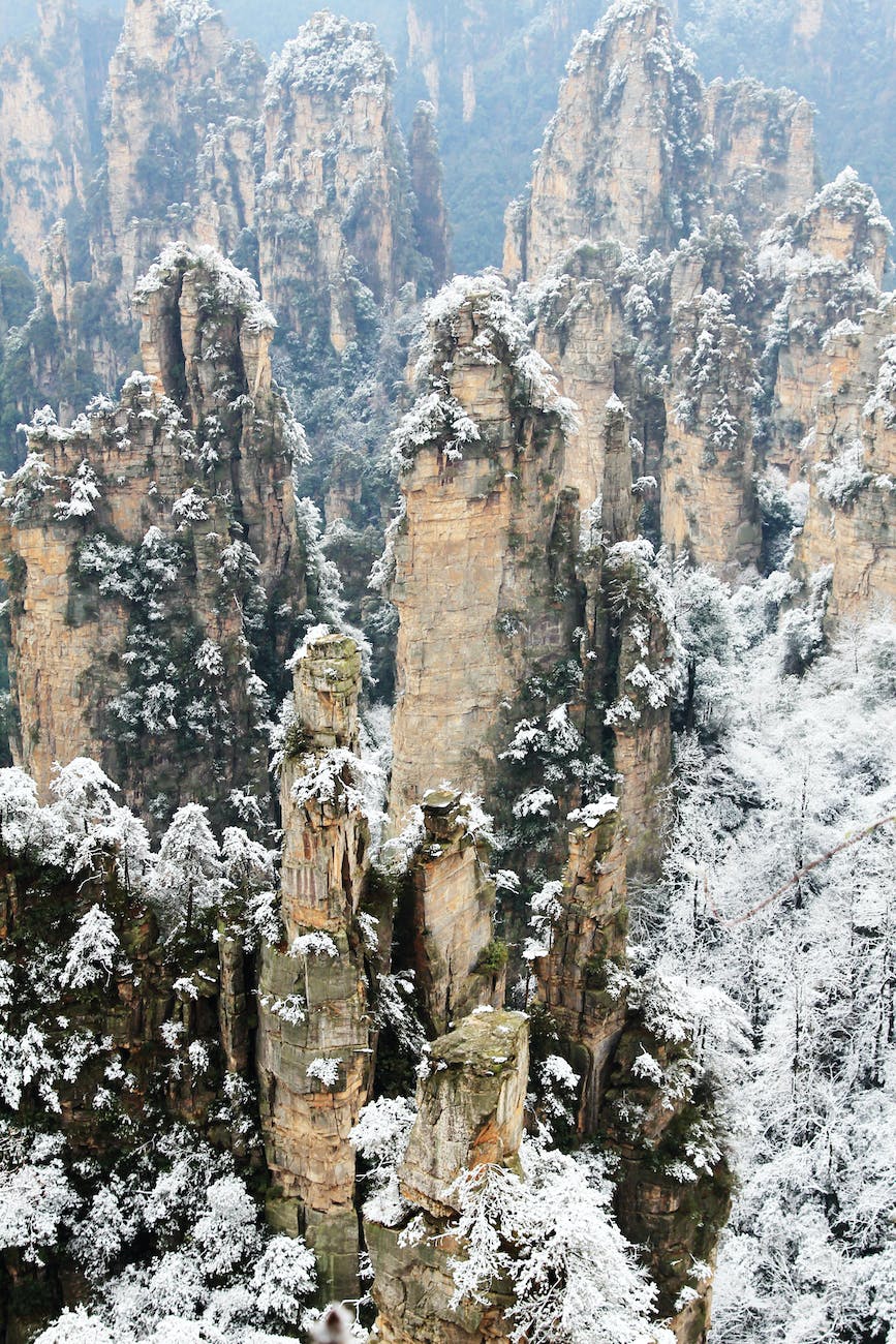 aerial view of wulingyuan in the winter season